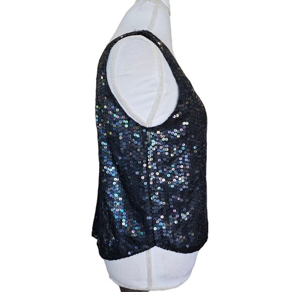 80s Womens Small Black Mermaid Sequins Tank Evening Blouse Silk Cocktail NWT - Picture 5 of 12